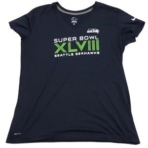 Nike Dri Fit Seattle Seahawks Super bowl XLVIII woman’s v-neck shirt Size XL